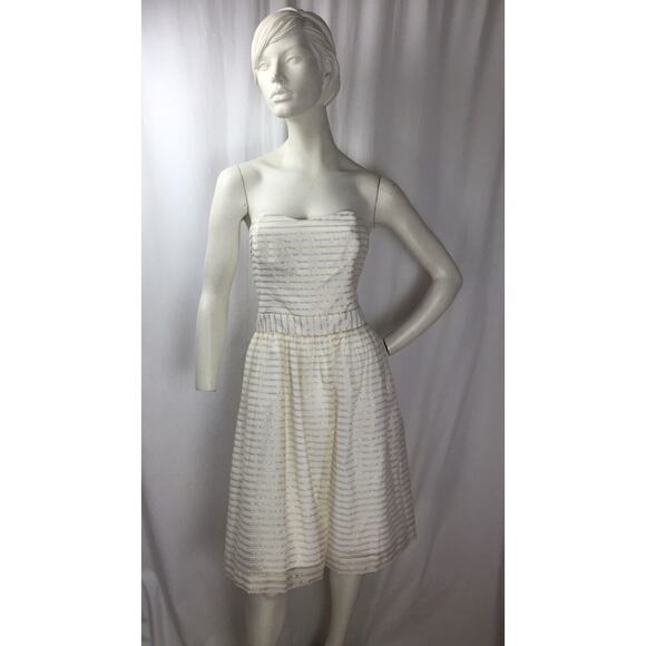 Lilly Pulitzer Strapless Metallic Gold White Stripe Beautiful Dress Sz.12 - Picture 1 of 5